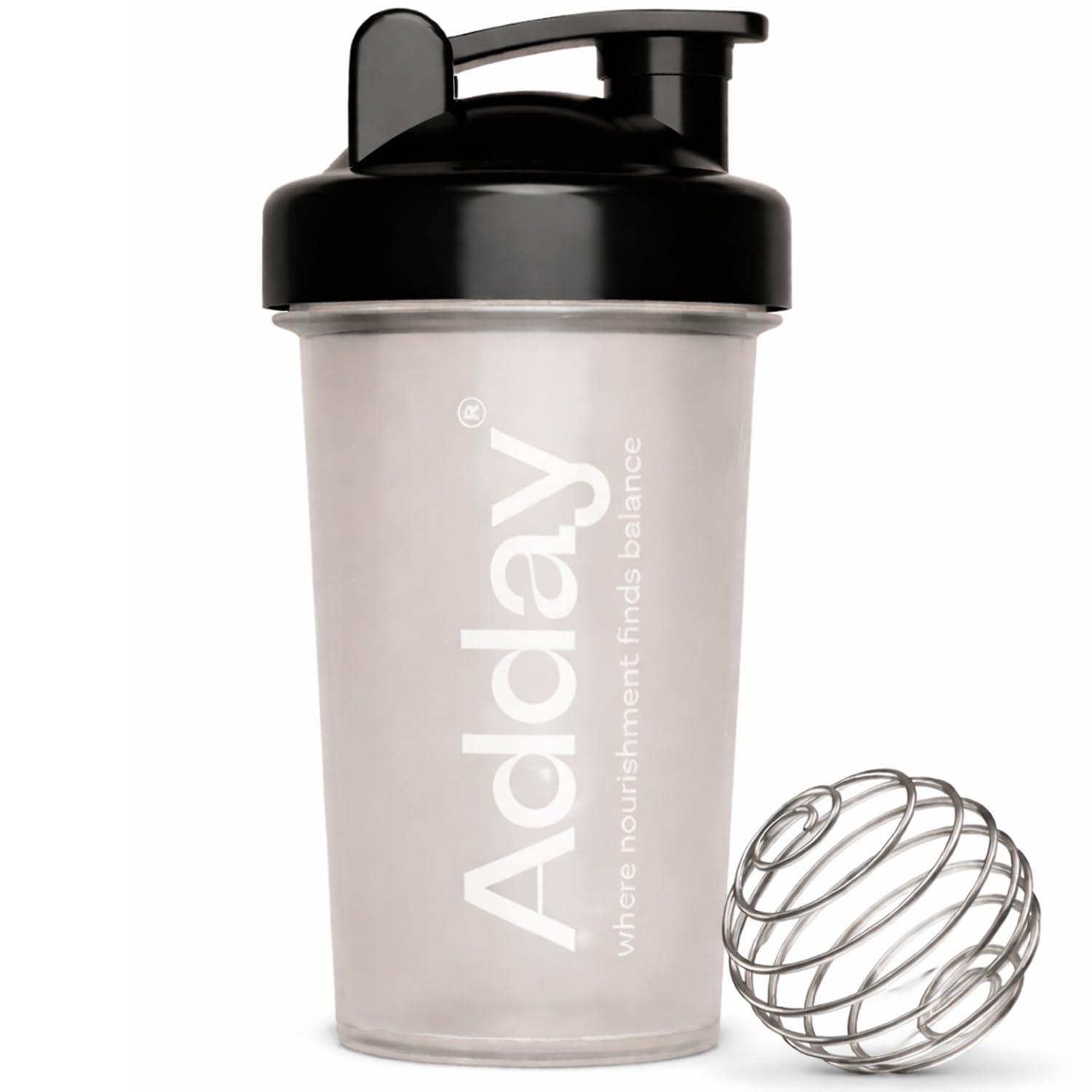 Adday Protein Shaker Bottle 350ml- Compact Shaker with Stainless Steel Mixing Ball- Leak-Resistant Lid- Ideal for Meal Replacement Shakes and Protein Powder