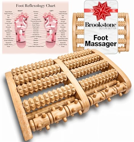Brookstone Wooden Foot Roller Massager - Deep Tissue Reflexology & Trigger Point Therapy for Plantar Fasciitis, Arch & Heel Pain Relief - Portable Manual Massager, Ideal Gift for Home or Travel