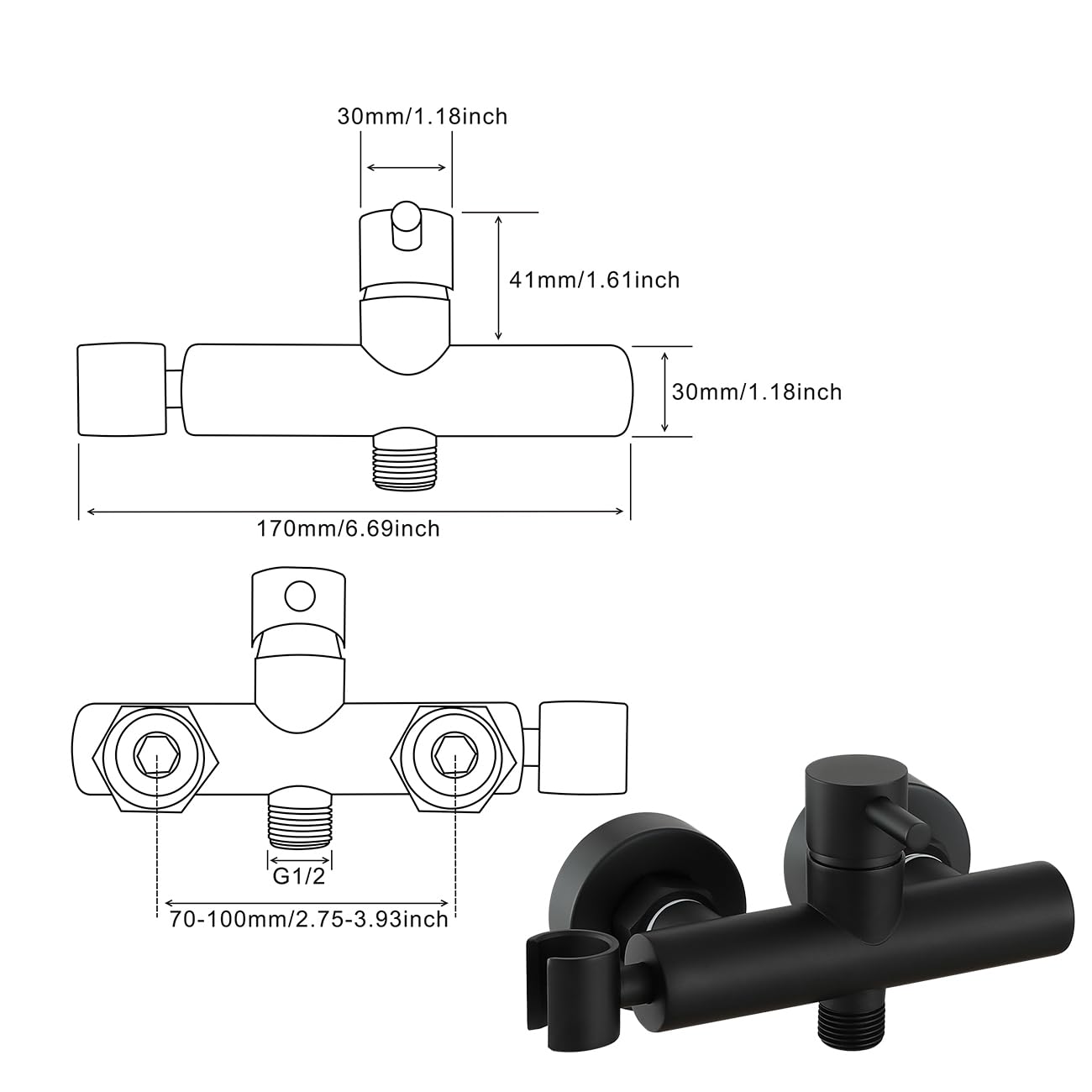 Ensemble mitigeur de bidet noir mat pour toilettes musulmanes chaud/froid avec kit de pulvérisateur Shattaf pour montage mural