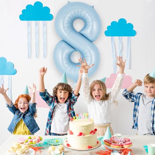 Image of Light Blue Number 8 Balloon, 40 Inch Big Large Foil Number Balloons, Giant Mylar Number 8 Balloons for 8 Year old Birthday Baby Party Decorations Supplies Anniversary