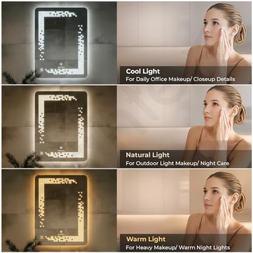 Image of Plantex LED Mirror for Wash Basin with 3 Tone /Designer Mirror for Living Room /Bedroom /Dressing Room - Rectangle Shape (18 X 24 Inch)