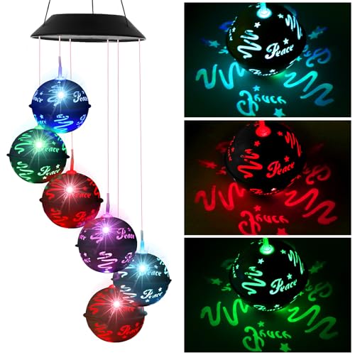Christmas Solar Wind Chimes for Outside Color Changing Ball Christmas Decorations Wind Chimes Outdoor Solar Hanging Lights for Garden Yard Patio Party New Year Birthday Gifts for Mom Women Grandma