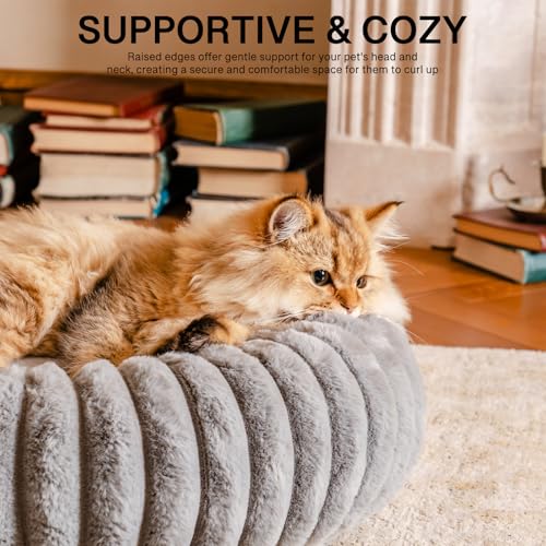 MEWOOFUN katzenbett Flauschig Donut hundebett kleine Hunde Waschbares - Angstlösendes Beruhigendes katzenbett große Katzen Welpenbett mit Rutschfester Unterseite, grau 50x50cm – Bild 3