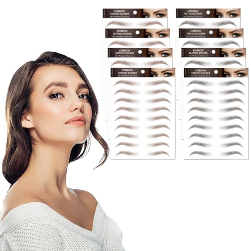 LIANRISES 8 Feuilles Autocollants de Sourcils 4D Patch, 72 Paires Sourcils Autocollant Avec Poil, Bionique Statouage Sourcil, Faux Sourcil Pochoirs Tatouage...