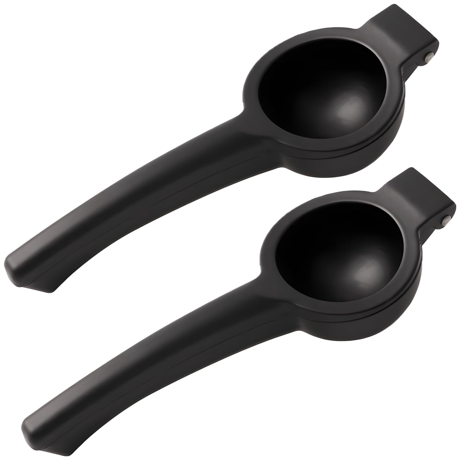 Exprimidor manual de aluminio resistente de 2 piezas con mango largo y forma de arco para limones y limas, fácil de limpiar, color negro