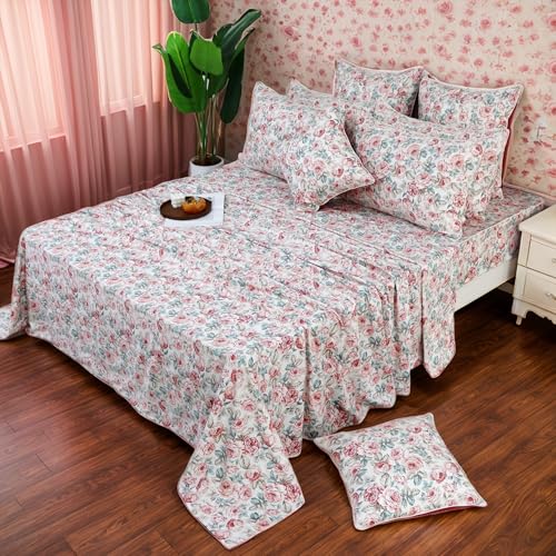 Image of FADFAY Rose Floral Sheets Set King Vintage Red Floral Bedding Shabby Rustic Rose Sheets French Country Farmhouse Bedding 800 Thread Count 100% Egyptian Cotton Deep Pocket Fitted Sheet 4Pcs, King Size