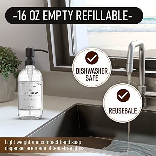 Image of Sunrise Premium 2 Pack Clear Glass Soap Dispenser 16 OZ with Matte Black Stainless Steel Pump, Hand and Dish Soap Dispenser Set for Bathroom and Kitchen Sink with 6 Waterproof Labels