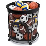 HENMI Upgraded Round Sports Ball Storage Cart - Rolling Ball Holder with Wheels for Basketball Storage...