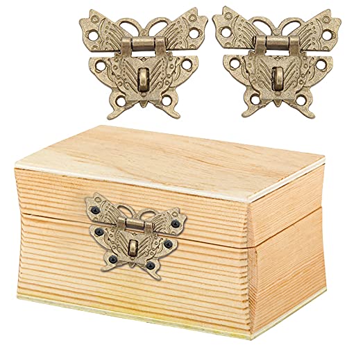 Image of Wooden Jewelry Box,Antique Retro Vintage Butterfly Shaped Decorative Hasp Pad Lock Metal Padlock for Cabinet Furniture Wooden Box