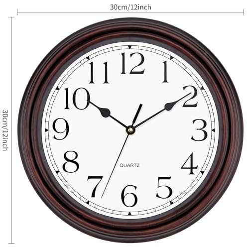 Image of Foxtop 12 Inch Wall Clocks Battery Operated Silent Non-Ticking Classic Vintage Retro Wall Clock Decorative for Office Living Room Kitchen Home (Bronze)