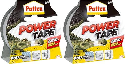 Pattex Power Tape - Adhésif de réparation extra fort blanc (rouleau de 10 m) – Ruban adhésif toilé tous supports – Rouleau adhésif pour charges...