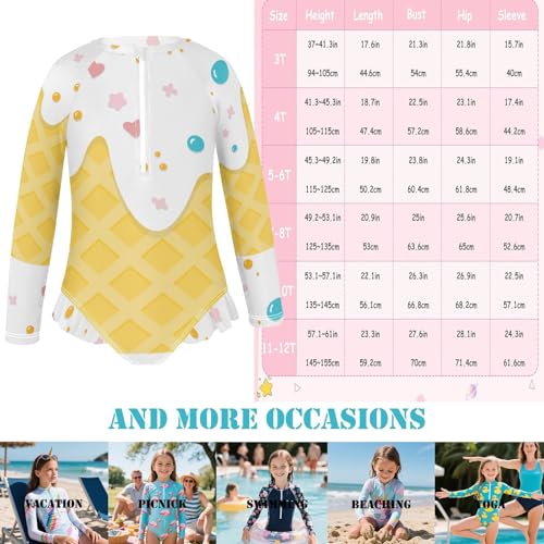 Image of Girls One Piece Swimsuits Long Sleeve Rash Guard Bathing Suit Rash Guard Quick Dry UPF 50+ Swimwear for Kids 3-12