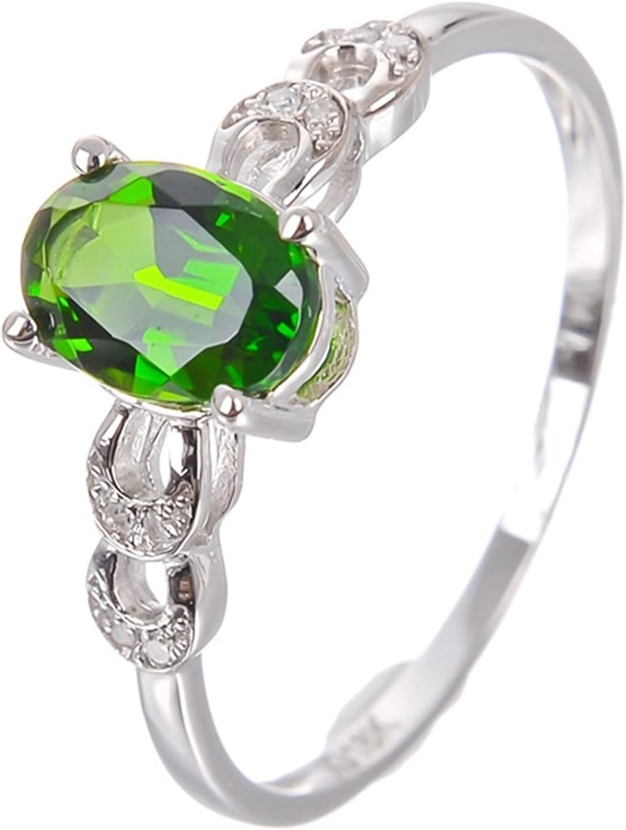 Engagement Ring 18K White Gold, Ring Jewelry Diopside Oval Hollow Rings Jewelry Engagement Gift for Women