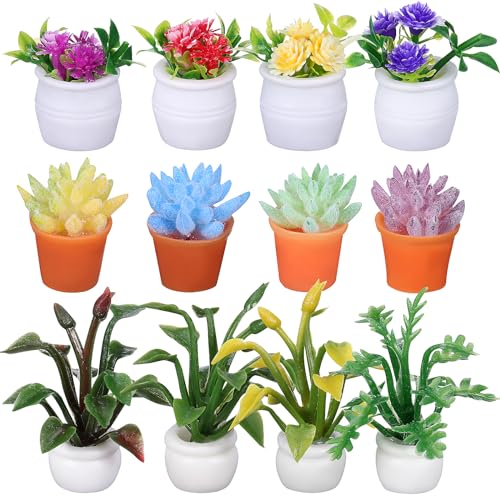 IMIKEYA Miniature Dollhouse Potted Plants: 12pcs Artificial Tiny Flowers & Greenery Ornament Micro Landscape Decor
