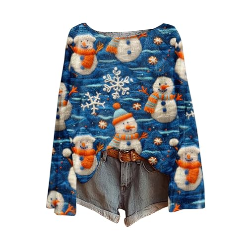 Suéteres de Navidad para mujer, divertidos suéteres de punto de Papá Noel, estampado de árbol de Navidad, suéteres ligeros, bonitos suéteres de vacaciones, ropa de punto festiva novedosa, azul, Small
