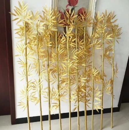 Image of Artificial Bamboo Tree for Home Decoration I Artificial Plant Bamboo Sticks and Polyster Leaves Without Pot (5 Pieces; 1 Piece is 6.5 FEET Height; Golden)