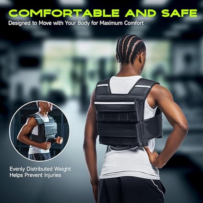 Adjustable Weighted Vest for Men Women, 20lb 30lb 45lb 60lb Weight Vest with 20 Removable Weights, Heavy Duty Running Vest with Reflective Strips for Walking Strength Training Calisthenics
