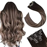 Ugeat Clip in Hair Extensions Human Hair 20inch Human Hair Clip in Extensions 10PCS Balayage Color #4 Dark Brown with #18 Ash Blonde Clip in Remy Human Hair Extensions