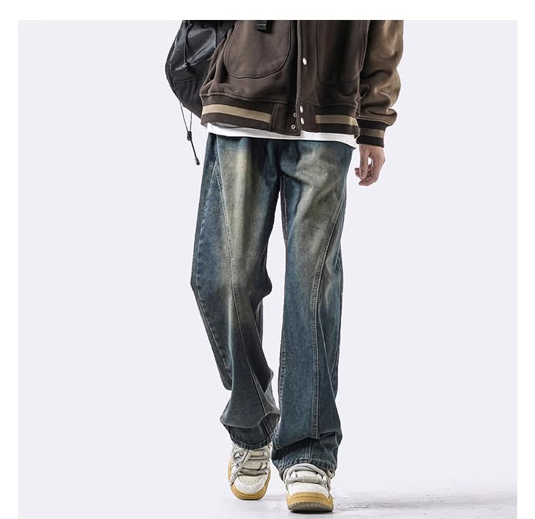 Men's Jeans American Spring Winter Fleece-Lined Straight Loose Casual Pants3