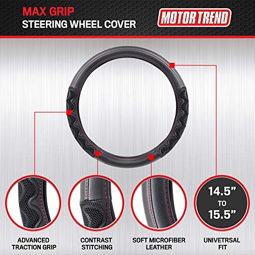 Image of Motor Trend MaxGrip Black Steering Wheel Cover, Standard 15 inch Size, Advanced Breathable Traction Grip, Car Steering Wheel Cover for Truck Van SUV Auto
