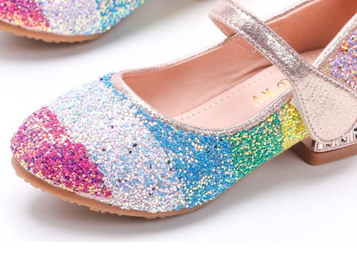 Little Girls Rainbow Sequin Dance Shoes Children Crystal Heels Single Shoes4
