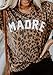 Womens Madre Leopard Print T-Shirts Short Sleeve Mama Shirts Cheetah Mom Graphic Tees Tops M Madre