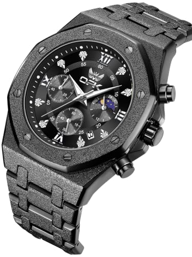 Image of OPK Men Analog Automatic Watches Waterproof Multifunction Chronograph Diamond Moon Phase Luminous Stainless Steel Band Wrist Watches