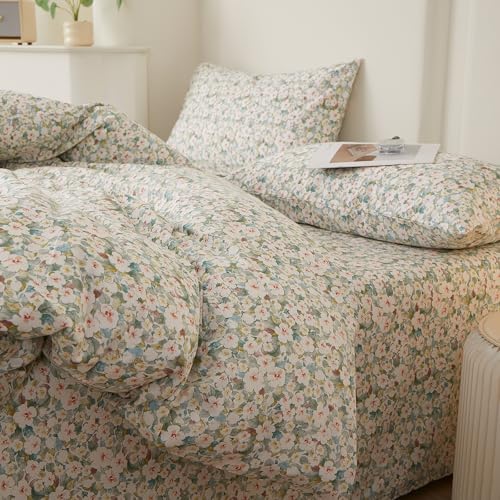 Image of LifeTB Cottagecore Flowers Comforter Set Queen Chic Floral Bedding Set | Vintage Coquette Botanical Comforter Lightweight Soft Bedding Farmhouse Queen Comforter with 2 Pillowcases