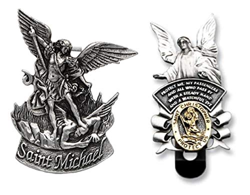 Guardian Angel with St Christopher Visor Clip and Saint Michael Car Visor Clip | Set of 2 Auto Visor Clips