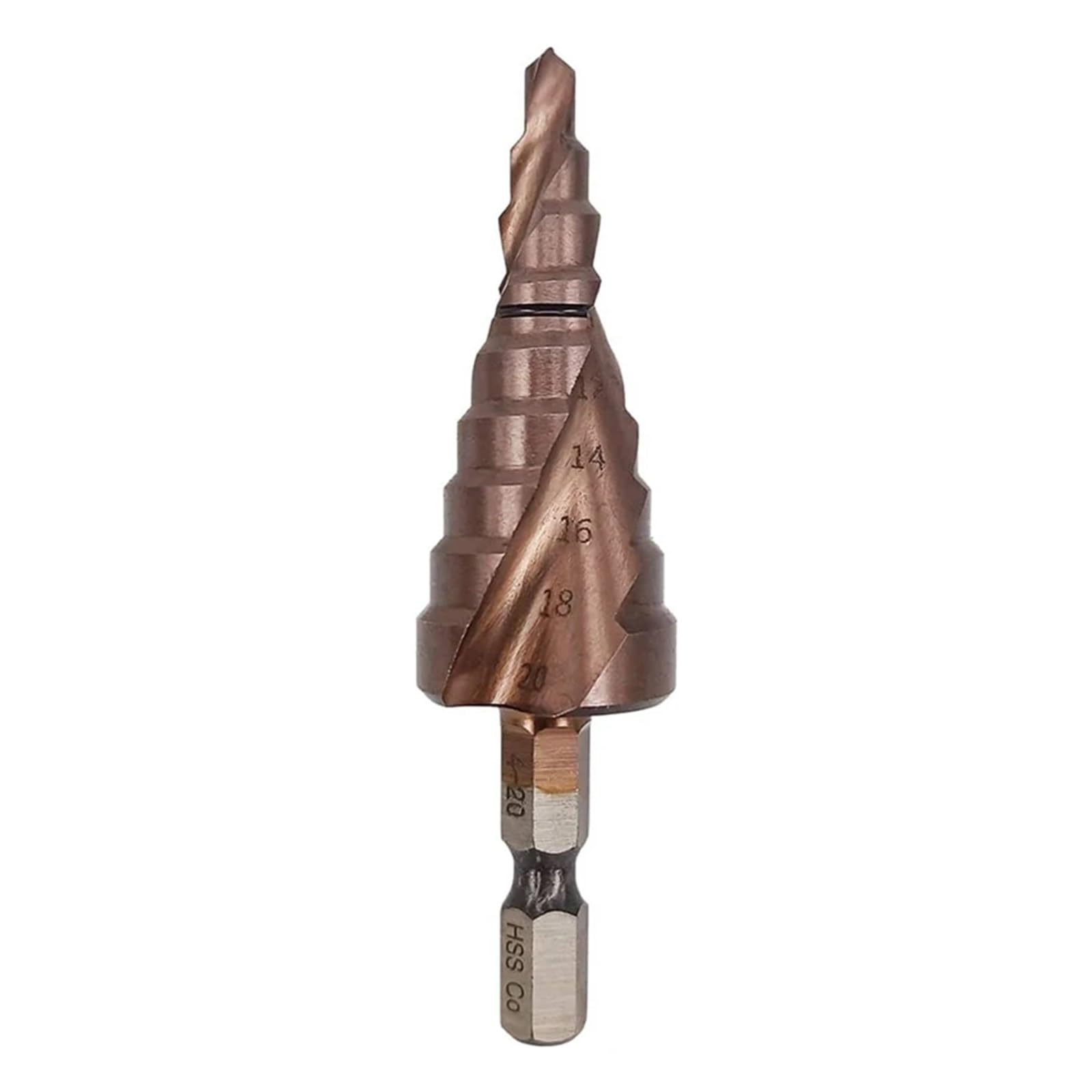 broca escalonada broca escalonada en espiral, Broca escalonada HSS de cobalto M35 5% for metal HSS CO 4 hex. de 20 mm