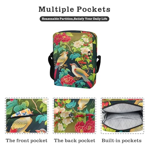 messenger bag for men Crossbody Small Bags For Women Purses Cross Body Bag Adjustable Strap for Outdoor Daily Outdoor Daily- Japanese Style Bird Green Red2