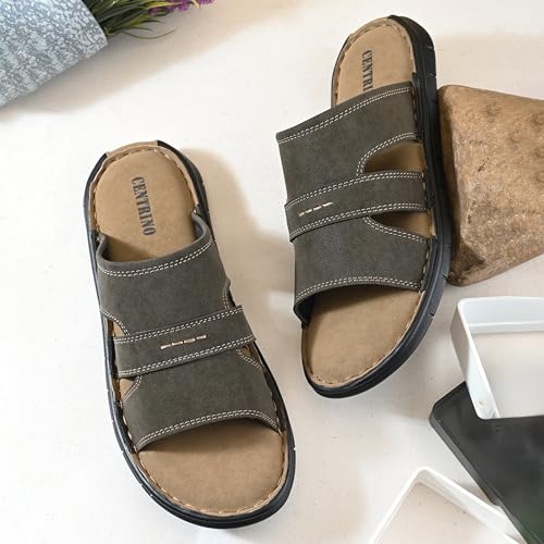 Image of Centrino Men's Slide Sandals | Multi-Strap Design with Cushioned Insole | Lightweight Comfortable Casual Footwear for Summer & Office Travel (9581)