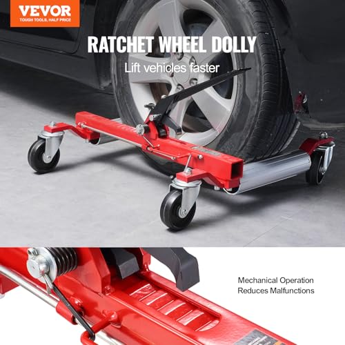 Image of VEVOR Wheel Dolly, Max Capacity 1500 Lbs Car Dolly, Car Jack Dolly Lifter with Wheels, Heavy Duty Vehicle Positioning Ratchet Tire Jack, for Vehicle Car Auto Repair Moving