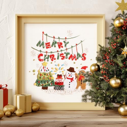 Image of wtisan Christmas Embroidery Kit, Cross Stitch Kits for Beginners, Needlepoint with All Tools & Instructions, Stamped Hand Embroidery Starter Kit for Holiday Crafts & Xmas Home Decor, W17