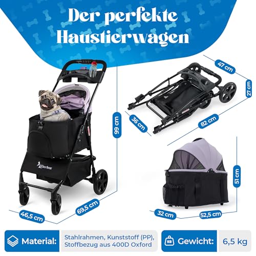 Tierbox Hundebuggy bis 10kg Hundewagen für kleine Hunde klappbar mit QuickFold, Katzenwagen in Rosa