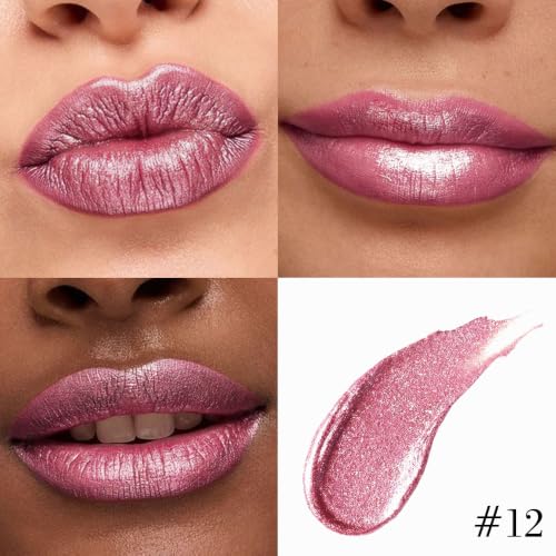 Image of evpct Warm Pink Metallic Glitter Lip Liner and Lipstick Combo Lip Gloss Stain Set Makeup for Women Long Lasting Waterproof 24, Baby Pink Metallic Shimmer Frosted Iridescent Glossy Liquid Lipstick 12