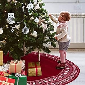 Dremisland Christmas Tree Skirt Luxury Cable Knitted Thick Rustic Xmas Tree Decoration Red Tree Skirt with Snowflake Xmas Tree Farmhouse Christmas Decor Holiday Home Party Decor (36inch/90cm, Red) Dremisland Christmas Tree Skirt Luxury Cable Knitted Thick Rustic Xmas Tree Decoration Red Tree Skirt with Snowflake Xmas Tree Farmhouse Christmas Decor Holiday Home Party Decor 36inch90cm Red