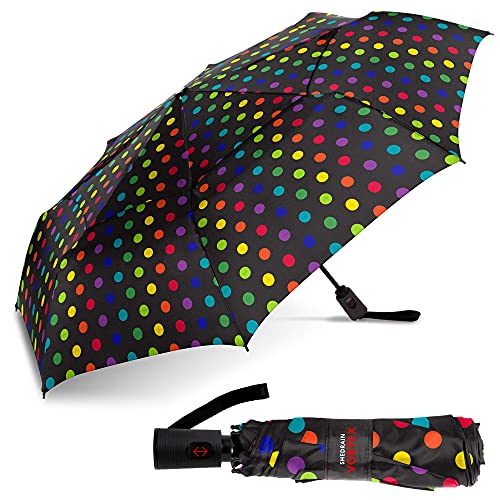 Shedrain Vortex Automatic Compact Folding Windproof Travel Umbrella – Push Button Open & Close - Rain & Windproof Vented Double Canopy – Protect From Rain, Sun & Wind - Wind Tunnel Tested To 75 Mph (Tina) #TOP27
