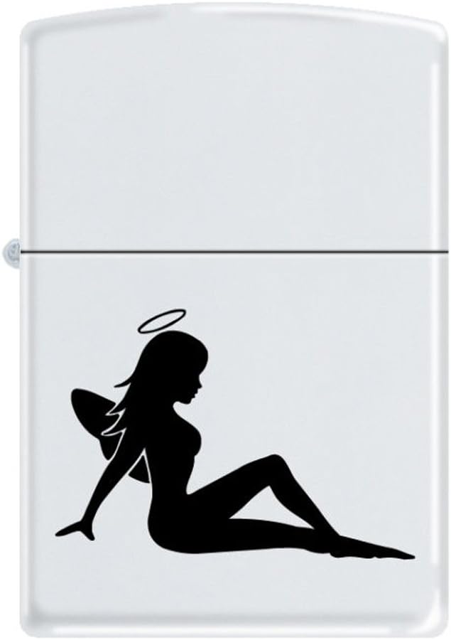 Zippo 8478 Classic White Matte Trucker Babe-Angel38; Devil Windproof Pocket Lighter