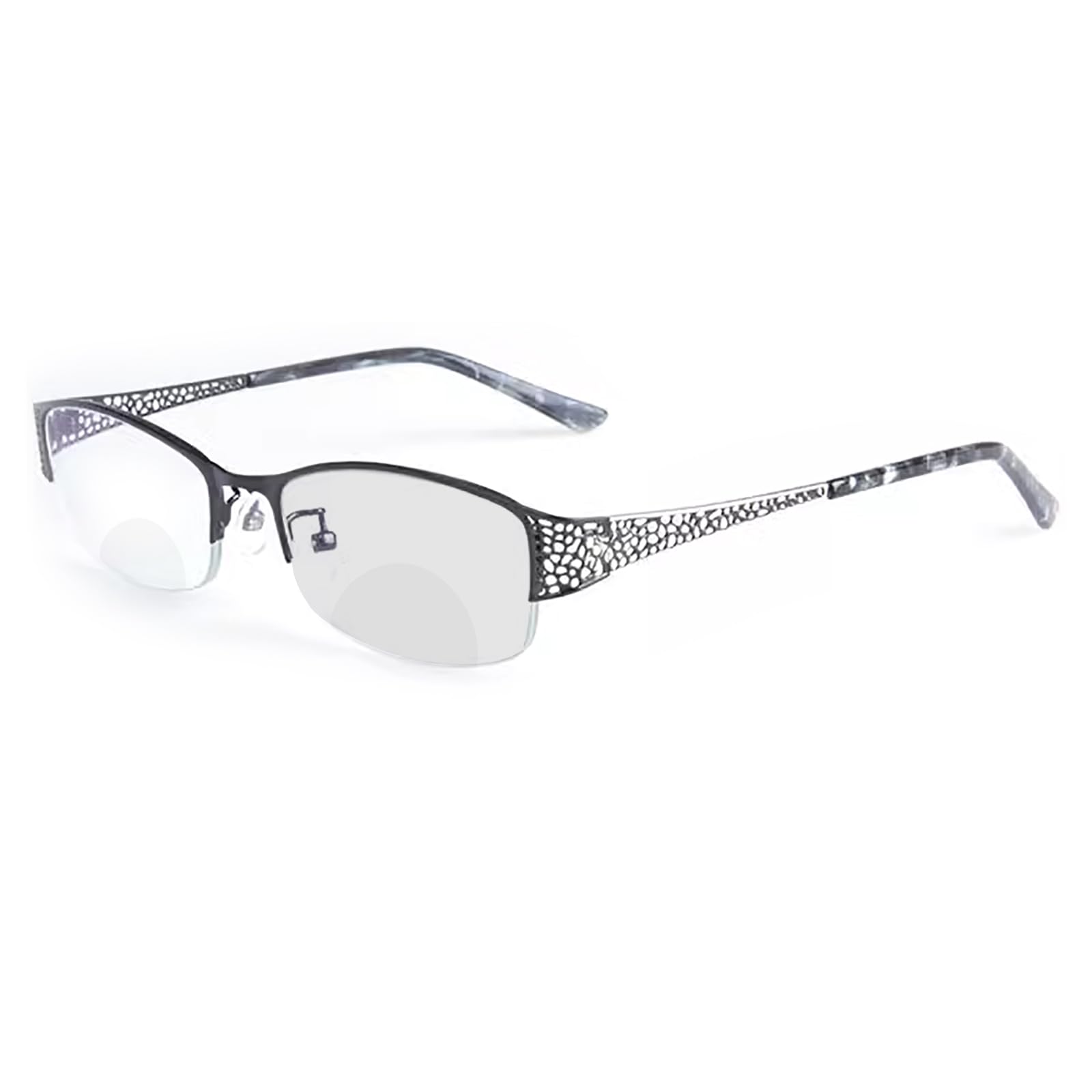 laureles Photochromic Bifocal Reading Glasses Women's Metal Oval Half Frame Transition Bifocal Readers Female (Black, 1.25, x)