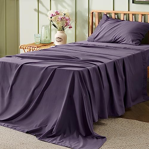 Image of Bedsure Twin XL Sheets Dorm Bedding - 3 Pieces Soft Extra Long Twin Sheets, Breathable & Cooling Bed Sheets Set, Oeko Tex, Easy Care Microfiber for Women, Men, Dusty Purple