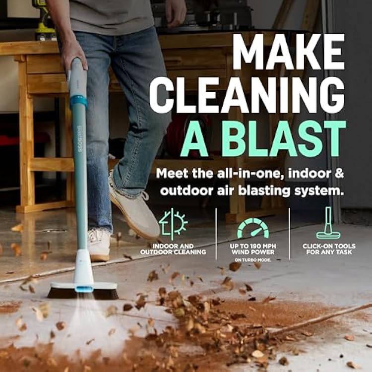 NEW Shark BlastBoss All-in-One Air Blasting System with BlastBroom, Precision Nozzle, Extension Wand, Indoor/Outdoor Cleaning, 0-190 MPH, Cordless Handheld Blower, Rechargeable, Dove, AB2111GY