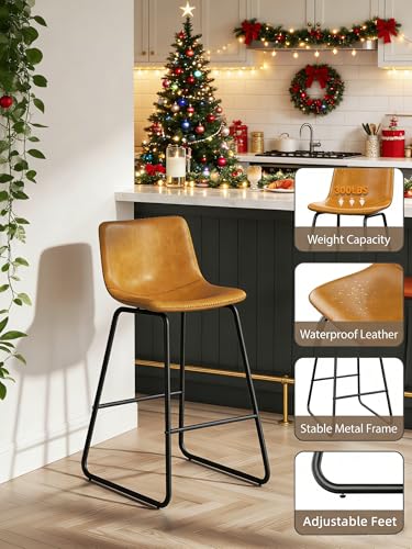 Image of Bar Stools Set of 2, 26 Inches Counter Height Barstools (Brown)