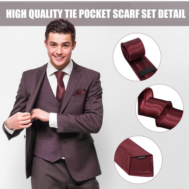 Image of Zhanmai 48 Pcs Men Solid Color Ties and Pocket Square Set Satin Necktie Business Handkerchief for Wedding Party