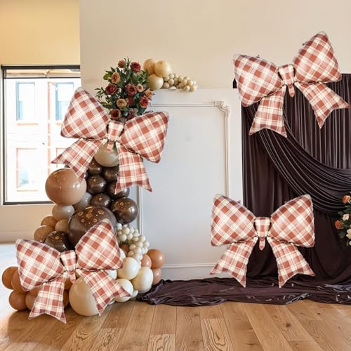 Image of 5pcs Brown Bow Balloon, Brown Bows Balloons, 38 Inch Mesh Giant Large Coffee Bow Foil Balloon For Christmas Birthday Baby Shower Girls Women Party Wedding Bridal Shower Bachelorette Engagement Decor