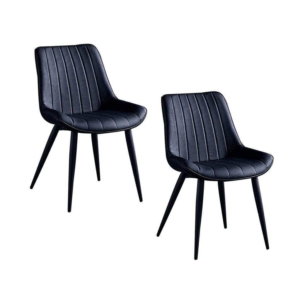 SJIALEN 2pcs Dining Chair, Upholstered Faux Leather Seat Metal Legs Restaurants Living Room Lounge Chair Modern Kitchen Accent Chair Kitchen Chair (Color : Black)