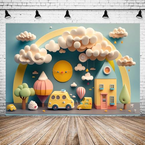 Fondo fotográfico Fiesta cumpleaños globos 7X5FT miniatura 3