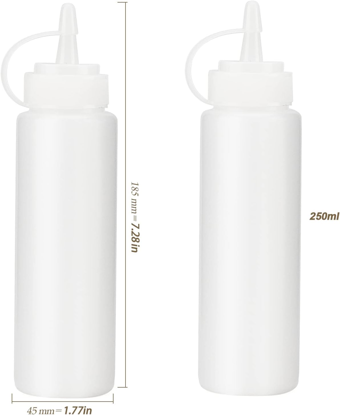 20 Pack 8 oz Ketchup Squeeze Bottles, 250ml Plastic Condiment Bottle, Barbecue Squirt Bottles with Caps and Marking Labels for Ketchup, Sauces, Dressings, Paints, Crafts, White
