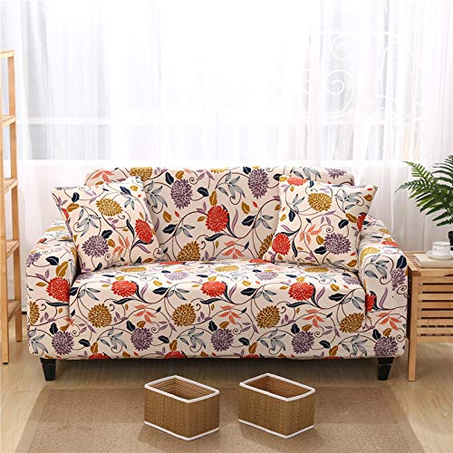 Travan Printed Sofa Cover Stretch Sofa Slipcover Spandex Couch Cover Stylish Couch Furniture Protector for 2 Cushion Couch Loveseat with Two Free Pillowcases