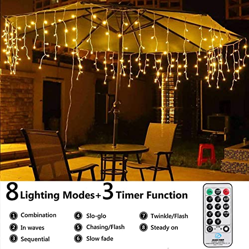 Qedertek 15,3 m ijsregen lichtketting voor buiten/binnen, 612 leds, ijsregen, lichtgordijn, kerstverlichting, 8 modi, timer, dimbaar lichtsnoer met afstandsbediening, kerstdecoratie, balkon (warmwit) - Image 3